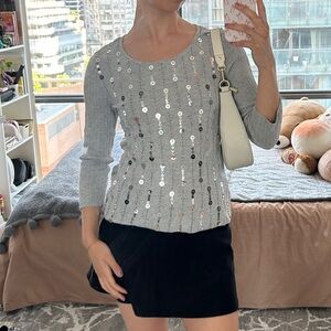 Grey 3/4 sleeve y2k sequin shirt